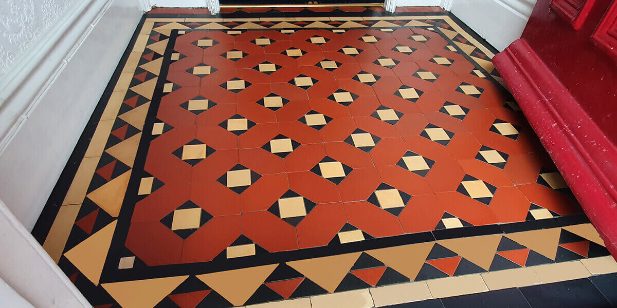 Close-up of restored Victorian tile patterns